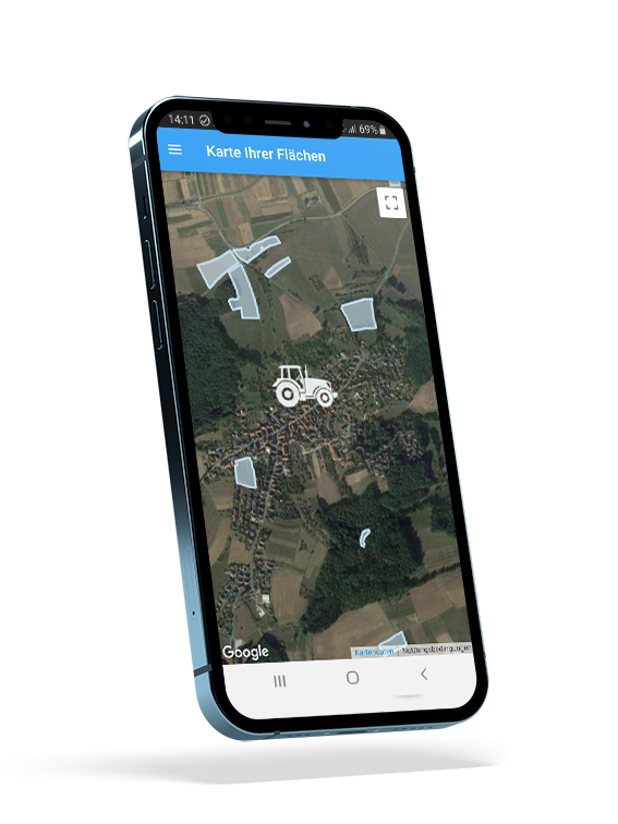 Smartphone-Mockup mit Vorschau der Soniverse-Landwirtschafts-App